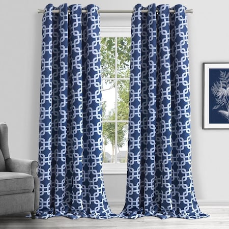 Palacedesigns 84 in. Navy Interlock Pattern Window Curtain Panel PA3685333